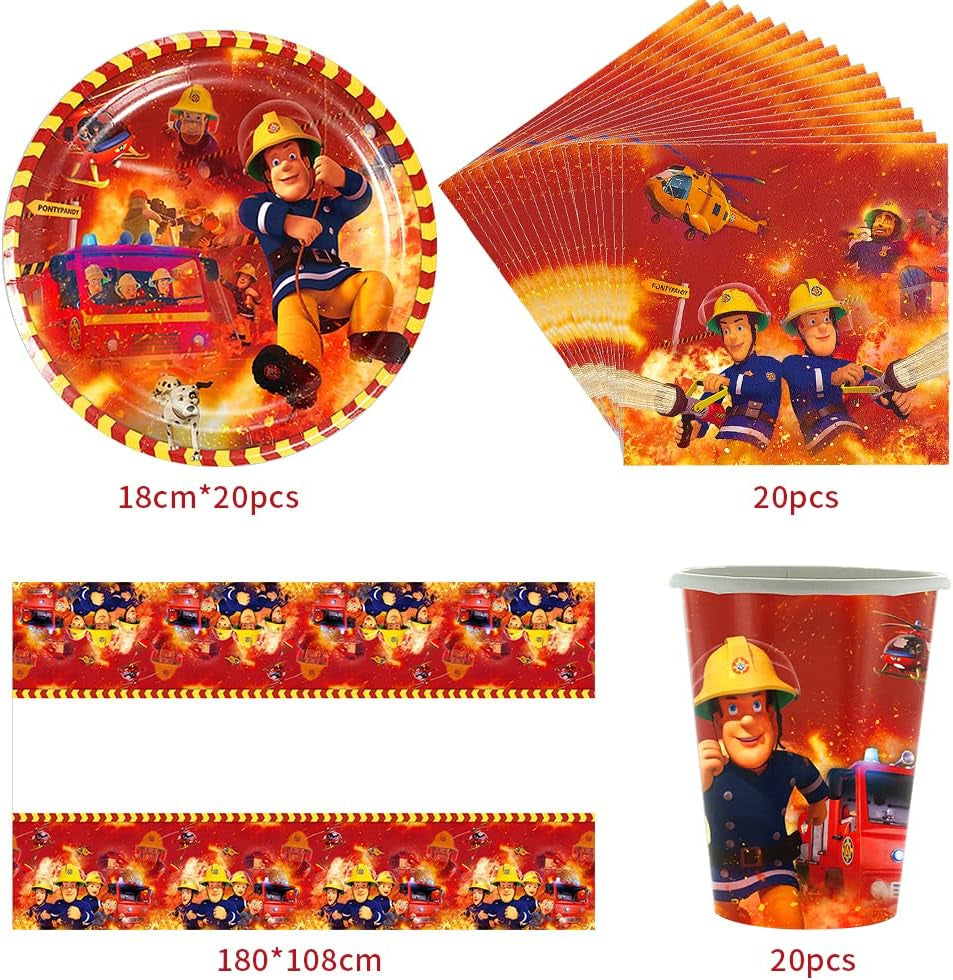 Set di stoviglie per feste a tema pompiere Decorazioni per feste di compleanno pompiere 61 pezzi per 20 ospiti