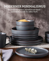 Set di stoviglie Mercury, set di stoviglie da 12 pezzi, set di stoviglie in gres per 4 persone con piatti piani, piatti da dessert, ciotole per cereali, adatto al microonde e alla lavastoviglie, grigio antracite