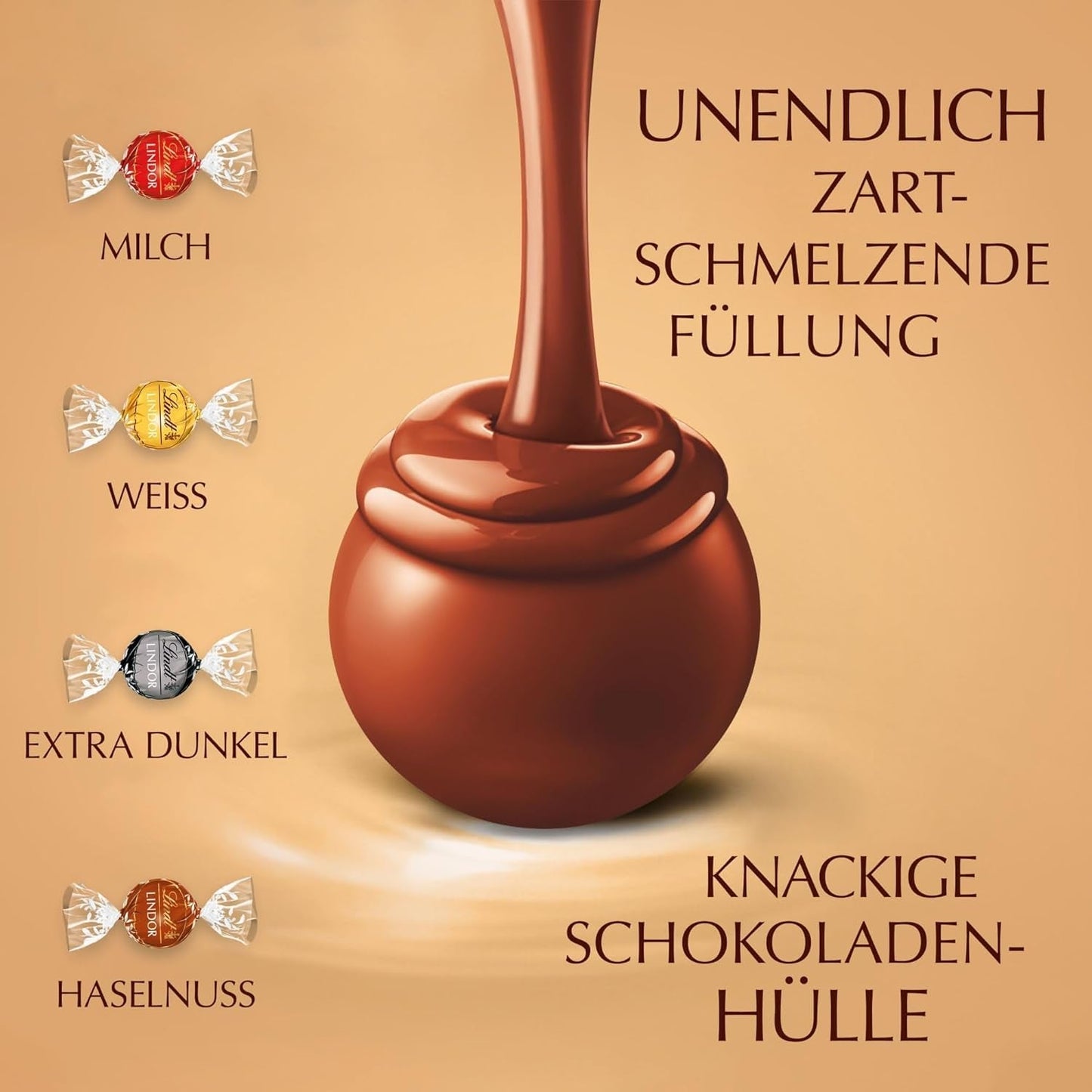 Assortimento classico di palline di cioccolato Lindt LINDOR | ca. 80 palline di cioccolato (al latte, bianco, fondente 60%, nocciola) | Confezione sfusa, 1 kg