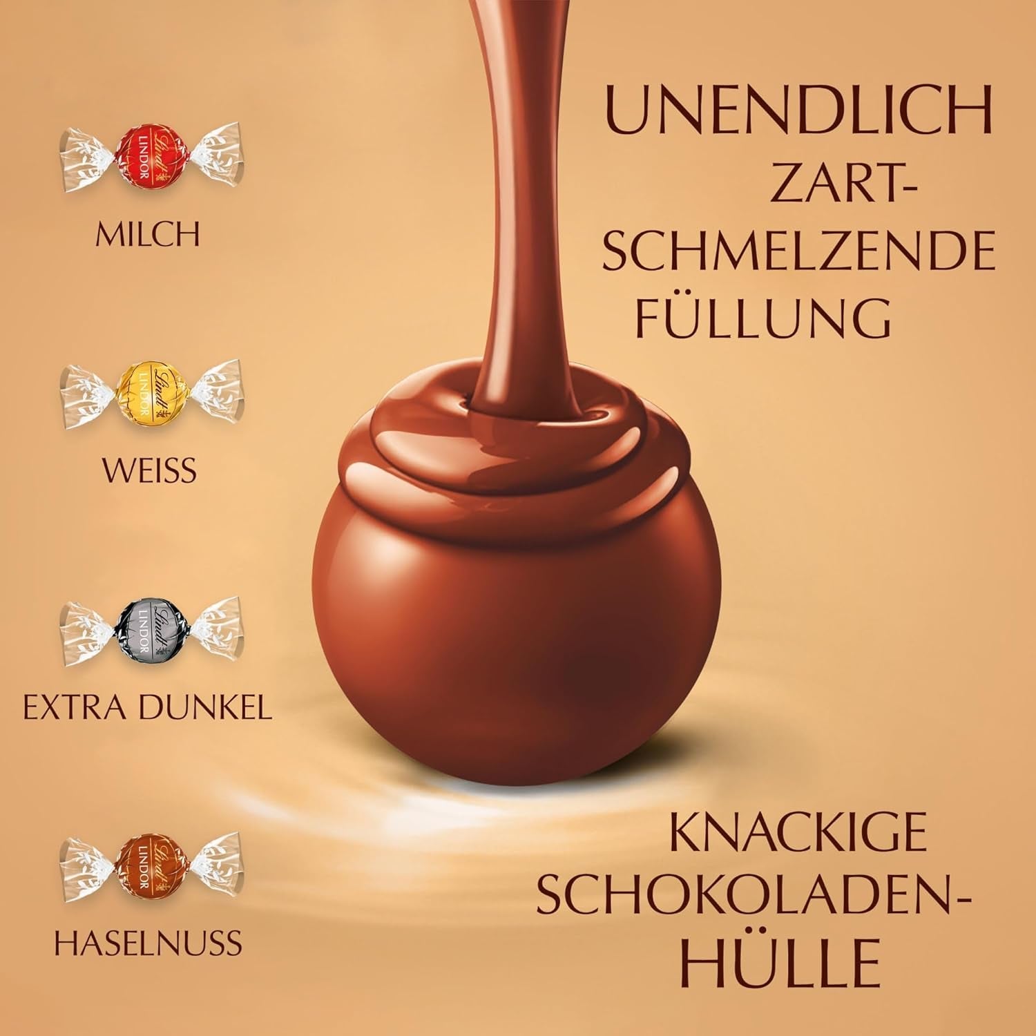 Assortimento classico di palline di cioccolato Lindt LINDOR | ca. 80 palline di cioccolato (al latte, bianco, fondente 60%, nocciola) | Confezione sfusa, 1 kg