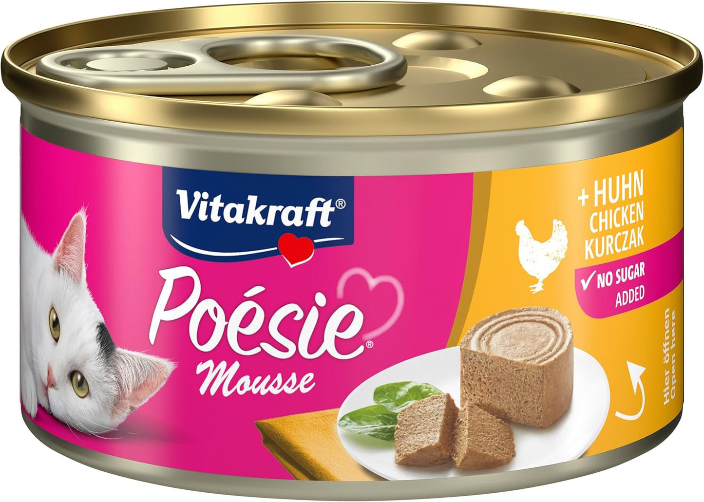 Vitakraft Poésie Mousse, cibo umido per gatti, schiuma ariosa, con pollo, senza zuccheri o cereali aggiunti (12 x 85 g)