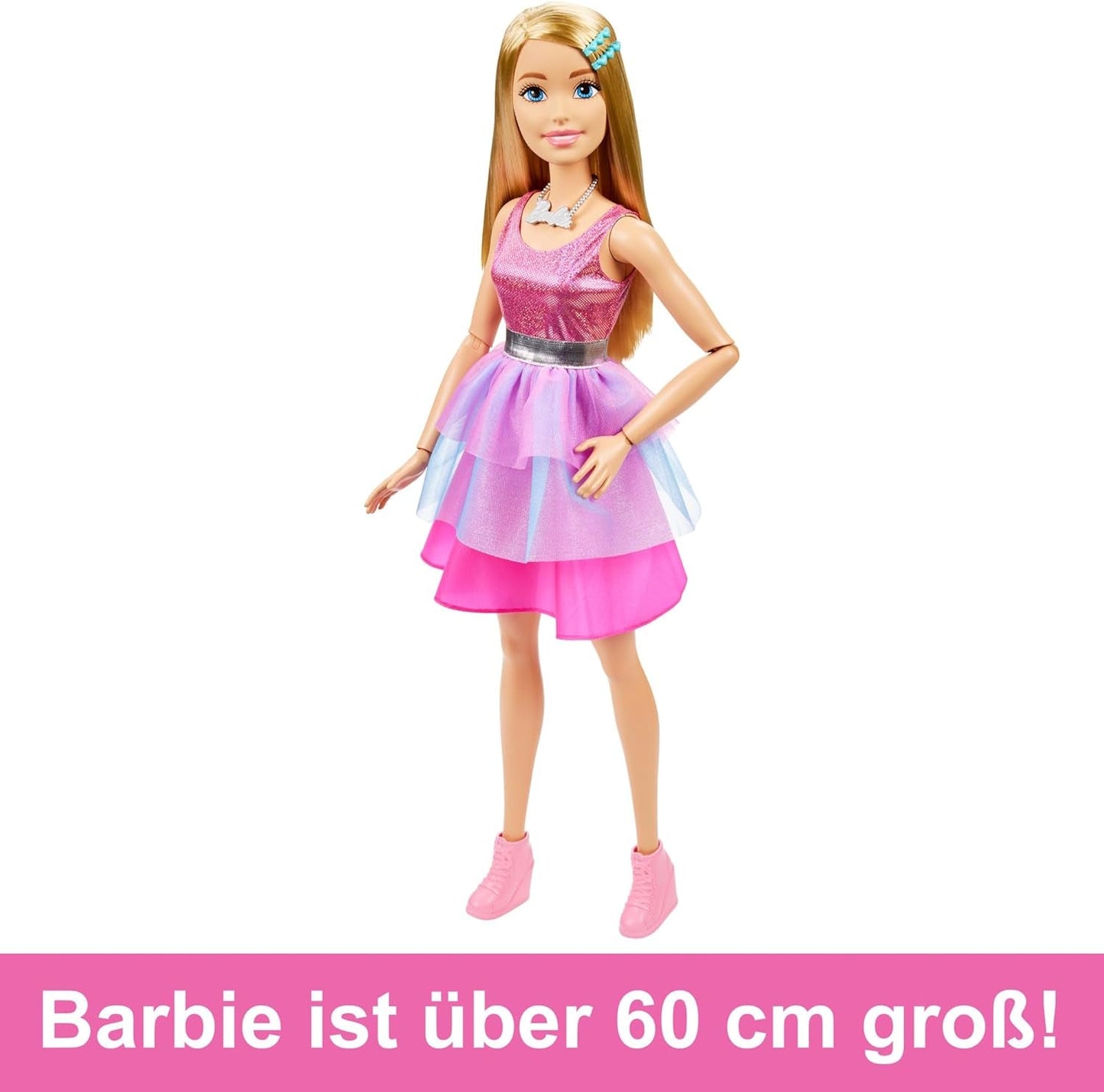 Bambola Barbie Extra Large (71 cm) - Abito rosa, capelli biondi con clip e collana, regalo per 3 anni e oltre, HJY02
