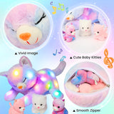 Gatto di Peluche Musicale a LED, Giocattolo Cantante Leggero, Mamma Gatta con 3 Gattini nella Pancia, Ninna Nanna Animata, Giocattolo Rilassante per Mamme, Bambini, Bambine, Arcobaleno, 45 cm