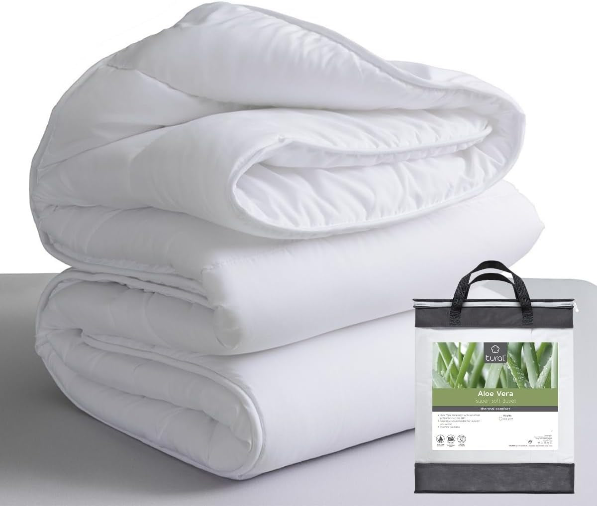 Tural - Trapunta 150 X 220 cm con trattamento Aloe Vera, imbottitura in fibra 300 G/M², morbida, traspirante, certificata Oeko-Tex (bianco, letto 90 cm) Trapunte e trapunte Naty Shop 220X220