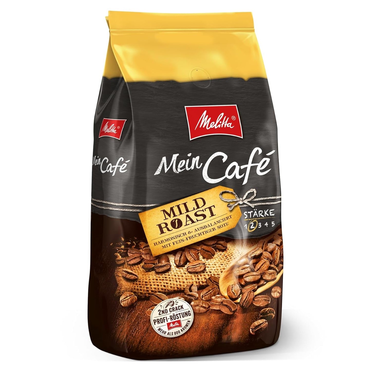 Melitta Mein Café Mild Roast, Whole Kaffee-Bohnen 1kg, ungemahlen, Kaffeebohnen für Kaffee-Vollautomat, Milde Röstung, Stärke 3