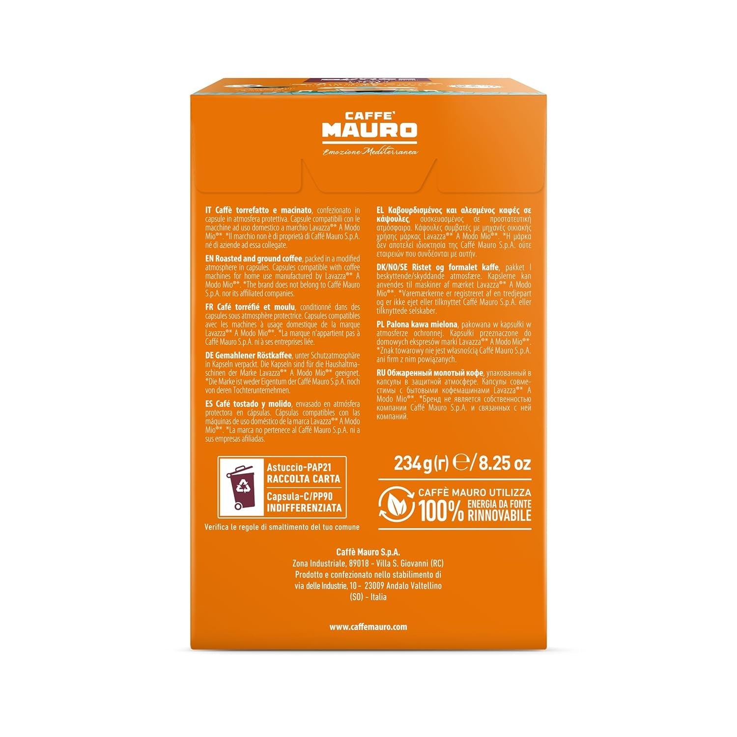 Caffè Mauro Torrefazione Kaffeekapseln Espresso Avvolgente, Intensität 8/10-144 Kapseln compatibile con Kaffeemaschinen der Marke Lavazza* A Modo Mio*, 144 Stück, Hergestellt in Italien