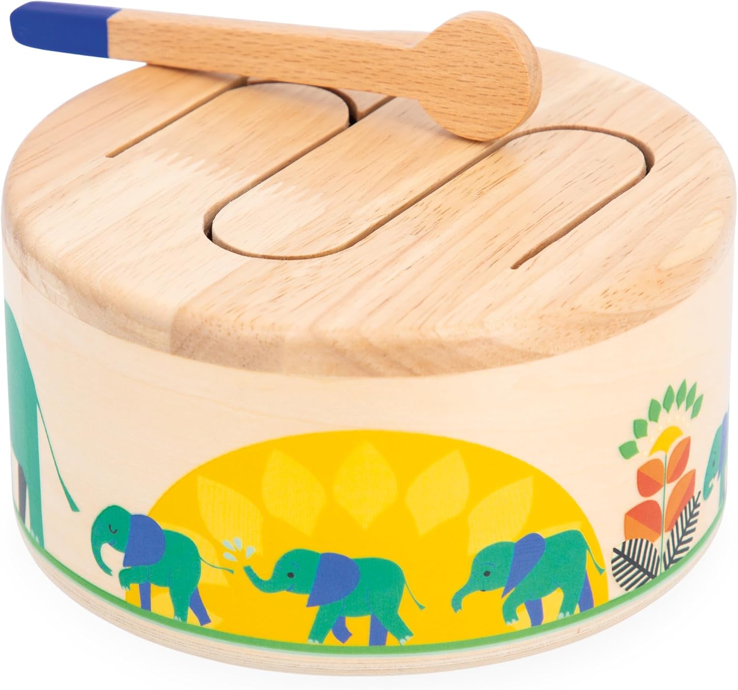 Janod - Gioia Drum - Tamburo in legno + tamburo FSC - Giochi di ruolo e prima educazione musicale - Acquerello - Dai 18 mesi, J07650 Bebe Toys Naty Shop
