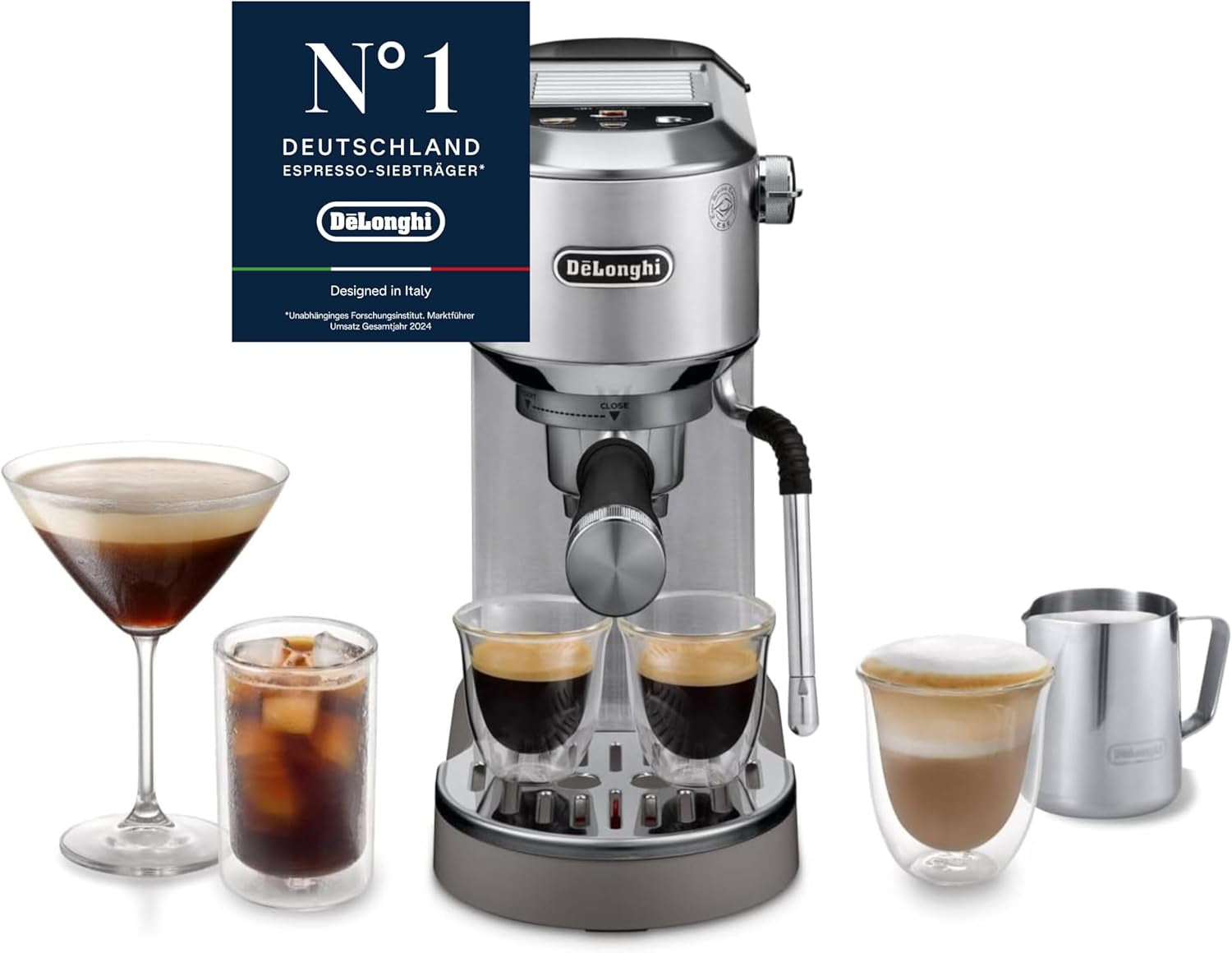 De'Longhi Dedica Style EC 685.B – Macchina per caffè espresso con portafiltro, macchina per caffè espresso con montalatte professionale, larga solo 15 cm, per caffè macinato o capsule ESE, serbatoio acqua 1 l, nera