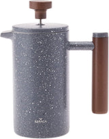 Pressa francese a doppia parete in marmo KARACA con manico in castagno - Pressa francese isolata per caffè - Caffettiera da campeggio da viaggio per la casa - 350 ml - Grigio scuro