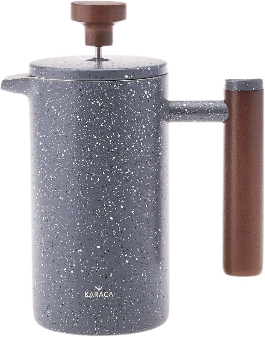 Pressa francese a doppia parete in marmo KARACA con manico in castagno - Pressa francese isolata per caffè - Caffettiera da campeggio da viaggio per la casa - 350 ml - Grigio scuro