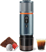 Macchina per caffè espresso CONQUECO 12V: macchina per caffè espresso portatile con batteria per campeggio e viaggi - Riscaldamento rapido in 2,5 minuti - 8 tazzine per caffè espresso in una sola carica