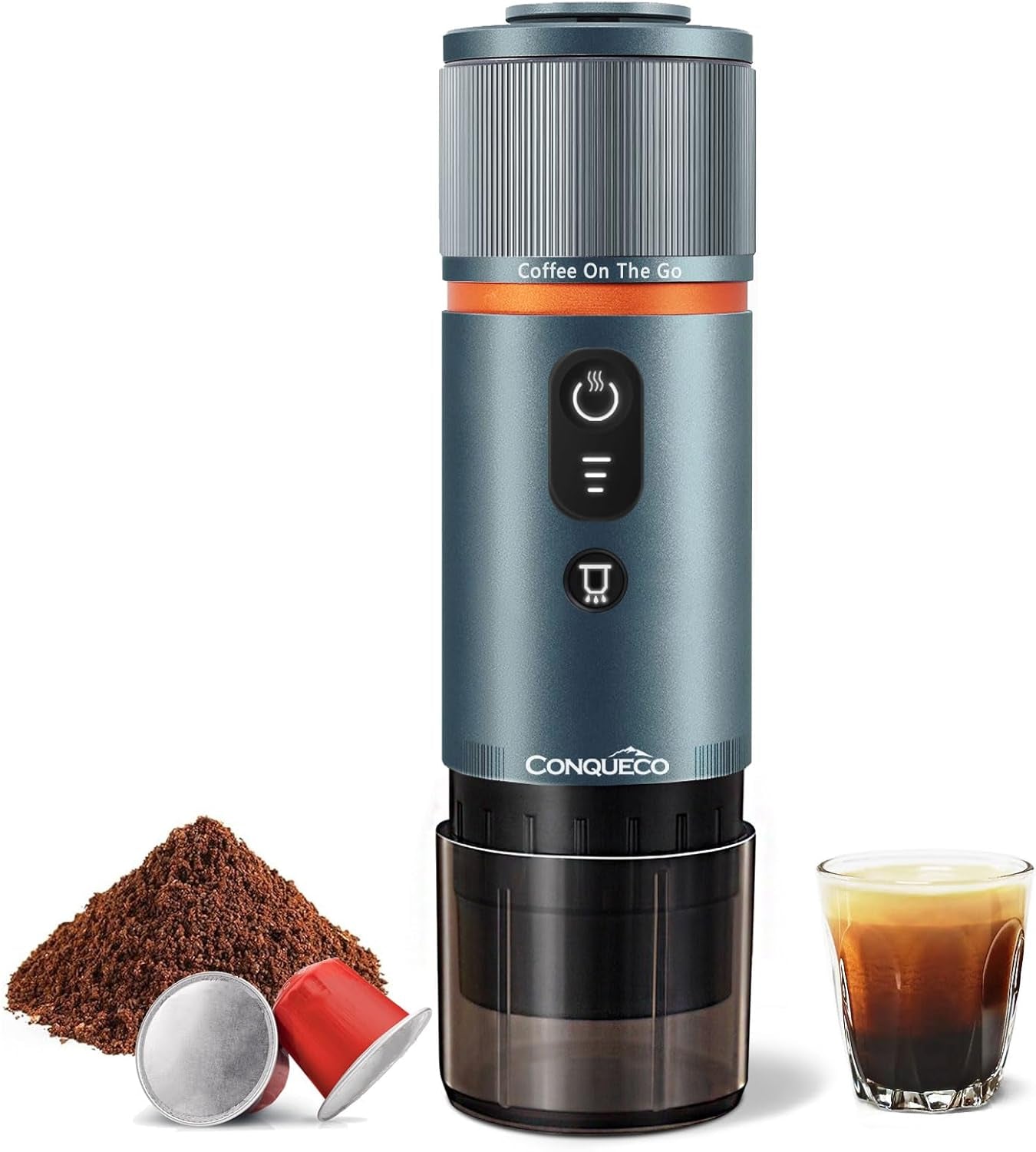 Macchina per caffè espresso CONQUECO 12V: macchina per caffè espresso portatile con batteria per campeggio e viaggi - Riscaldamento rapido in 2,5 minuti - 8 tazzine per caffè espresso in una sola carica