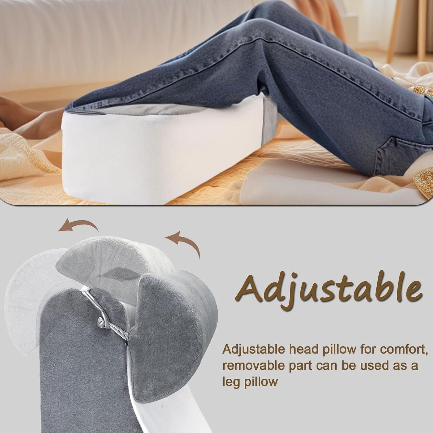Cuscino da lettura grande per letto e divano, cuscino per la schiena per adulti con supporto per il collo e braccioli, cuscino per schienale ergonomico con tasca e fodera lavabile per riposare, leggere, guardare la TV (WH)