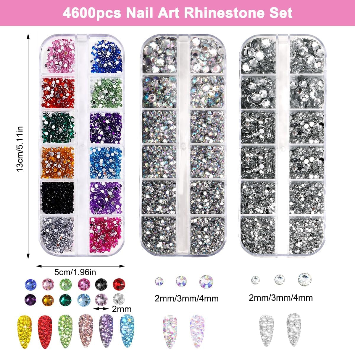 4600 pezzi Strasssteine ​​​​per Nägel, Nagel Glitzersteine ​​3 Verschiedene Stil Flache Nail Gems Nägel Steine ​​​​Klein Nagel Steinchen Mit Pinzette Und Strass Picker Dotting Pen Für Nägel/Kleidung/Handwerk