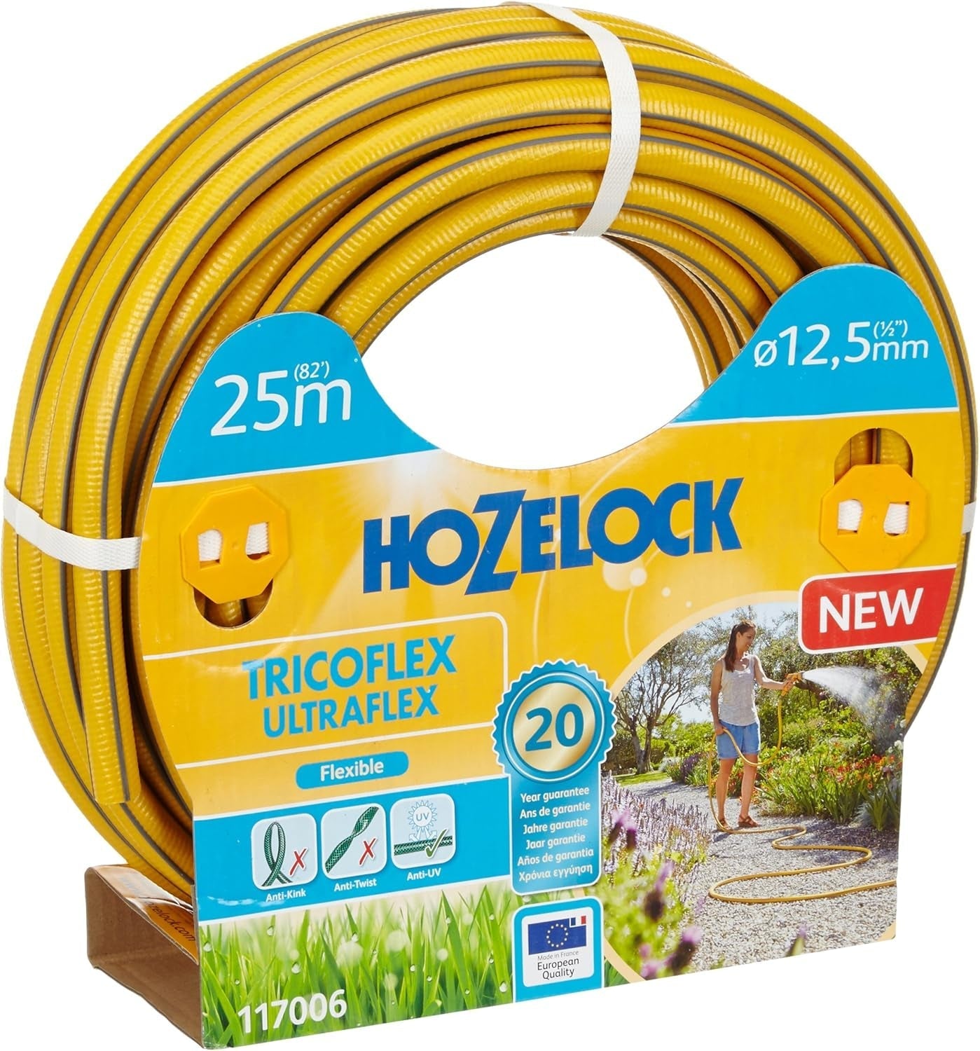HOZELOCK - Tubo Tricoflex Ultraflex Ø 12,5 mm (1/2") 20 M: Tubo da giardino flessibile, resistente alle intemperie, alla torsione e alla piegatura, in PVC riciclato al 40% [117002], giallo