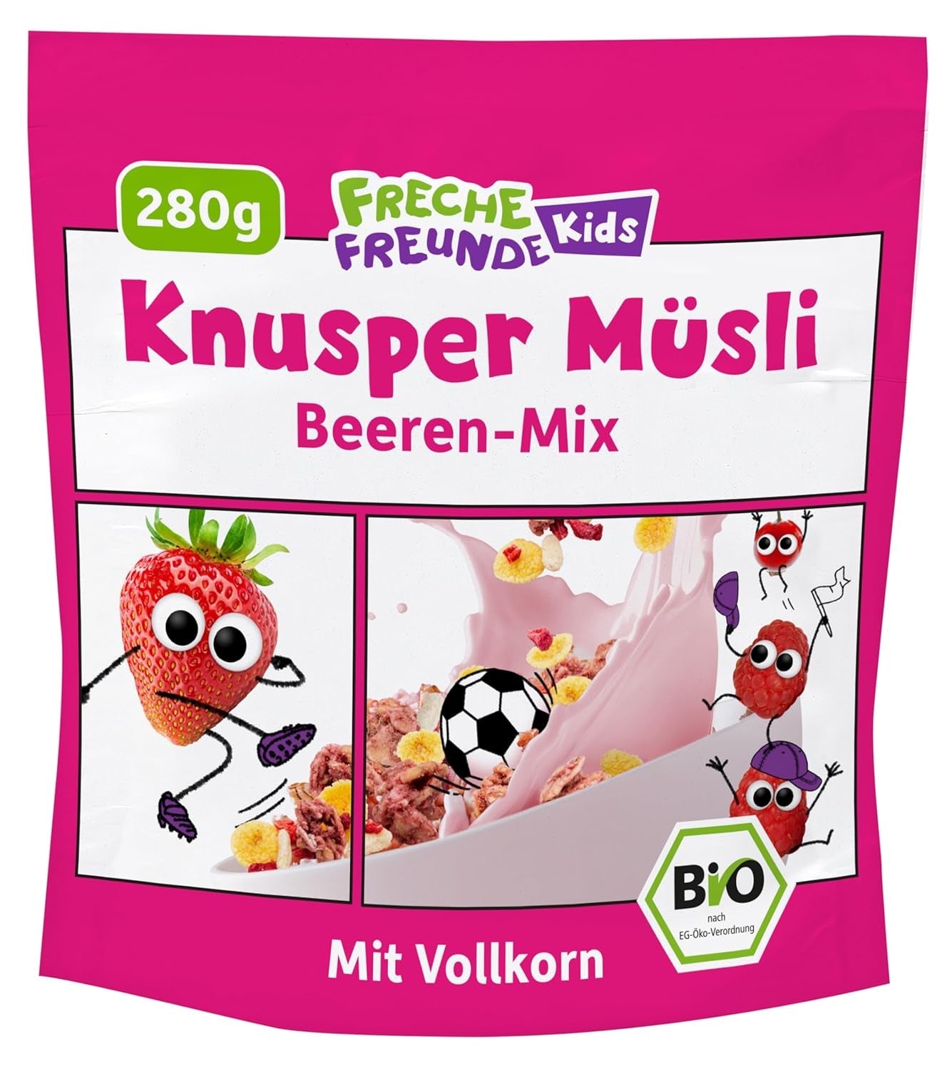 FRECHE FREUNDE Muesli da colazione biologico Edda's Berry Mix di muesli croccanti per scolari con fragole liofilizzate Confezione da 6 vegani (6 x 280 g)