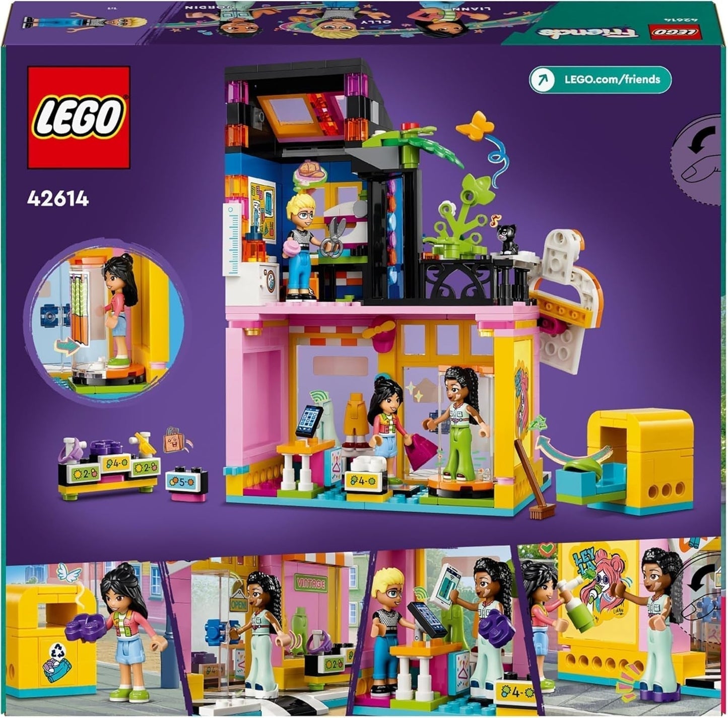 LEGO Friends Negozio di moda vintage Set da costruzione per bambini con negozio di giocattoli, personaggi e gatto, modello di gioco di ruolo per lo sviluppo socio-emotivo, regalo per bambine e bambini di 6 anni 42614 Set da costruzione Besuche den LEGO-Store