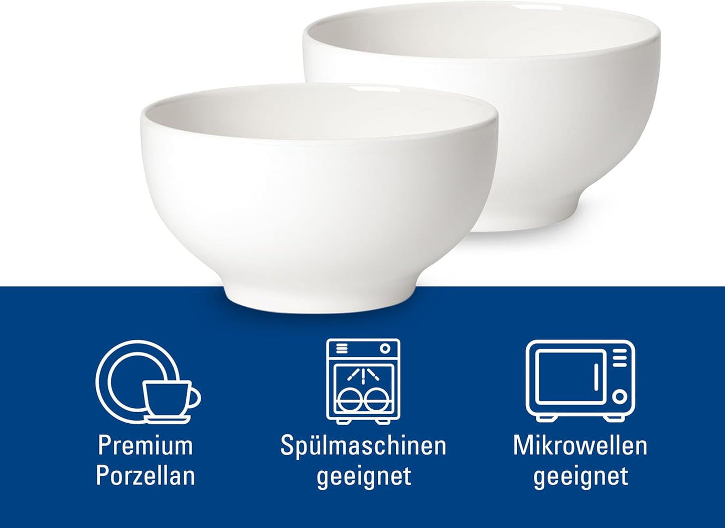 Villeroy & Boch For Me Ciotole per Cereali Set da 2, Bianco, Lavabili in Lavastoviglie, Utilizzabili nel Microonde, Ciotole Piccole per 2, Ciotole, Ciotole per Cereali, Snack o Salse, Piatto, Porcellana Premium