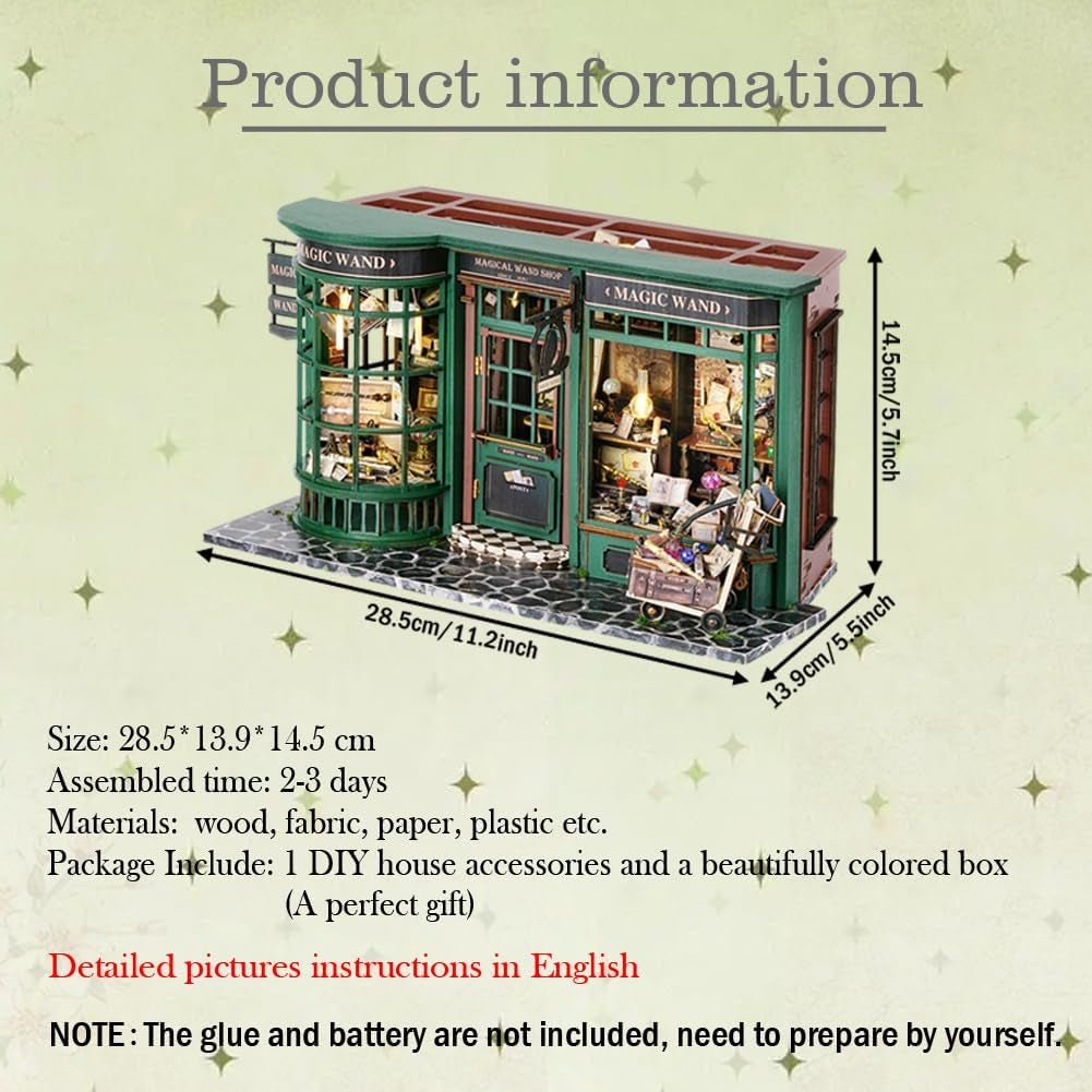 Magic Shop Casa delle bambole con copertura antipolvere Kit di mobili per casa delle bambole in miniatura fai-da-te Scala 1:24 Regalo creativo per bambini Adolescenti Regalo di compleanno
