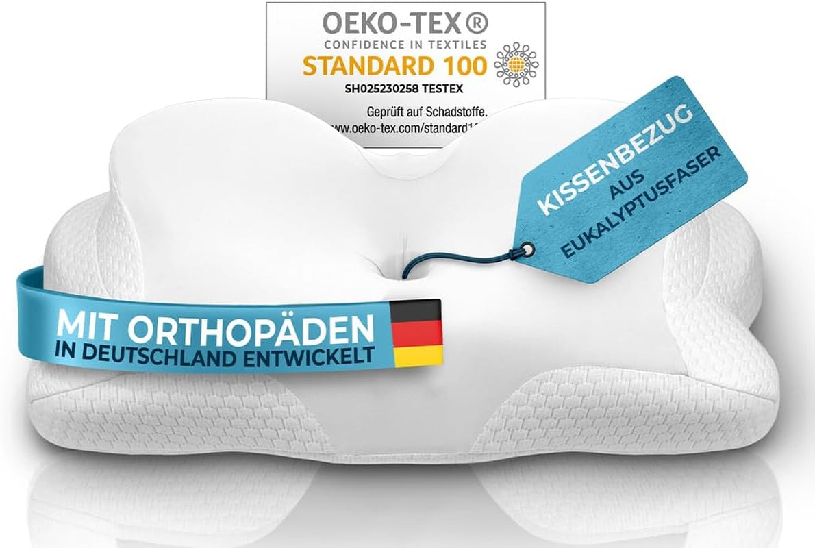 Cuscino ortopedico [nominato per il premio innovazione per l'ergonomia] Cuscino per il dolore al collo realizzato in memory foam | Cuscino di supporto per il collo Cuscino ergonomico per il collo Cuscino per dormire laterale Cuscini ortopedici cervicali grigi Naty Shop Kissenbezug bianco [Versione:Allrounder]