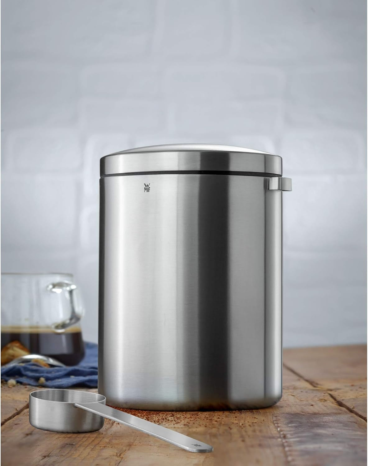 WMF Kult Cromargan cucchiaino da caffè scatola da caffè in acciaio inossidabile con finitura opaca Barattolo di vetro da 500 g e 1 litro Deposito lavabile in lavastoviglie Contenitori per alimenti Naty Shop