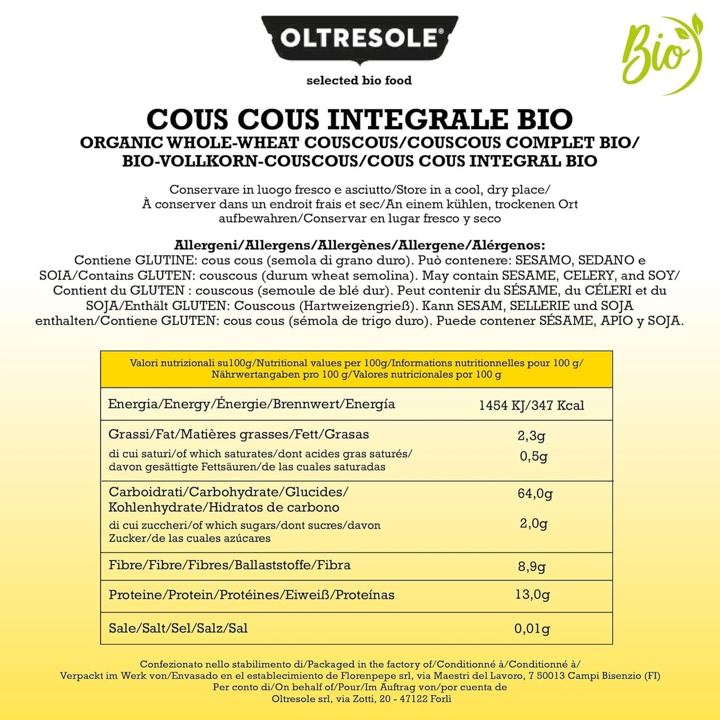 Cous cous integrale biologico 5 kg, farina integrale di grano duro biologico, ideale per antipasti e contorni sani, formato conveniente