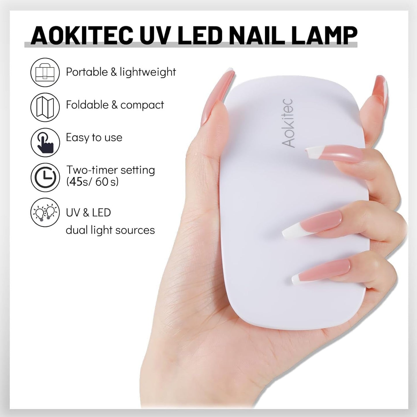 Aokitec Mini Lampada UV LED, Lampada per Unghie Gel UV, Asciugatore per Unghie Portatile per Tutti i Tipi di Smalto Gel, Strumento per polimerizzare a Forma di Mouse, Compatto, Leggero con Cavo USB (Bianco)