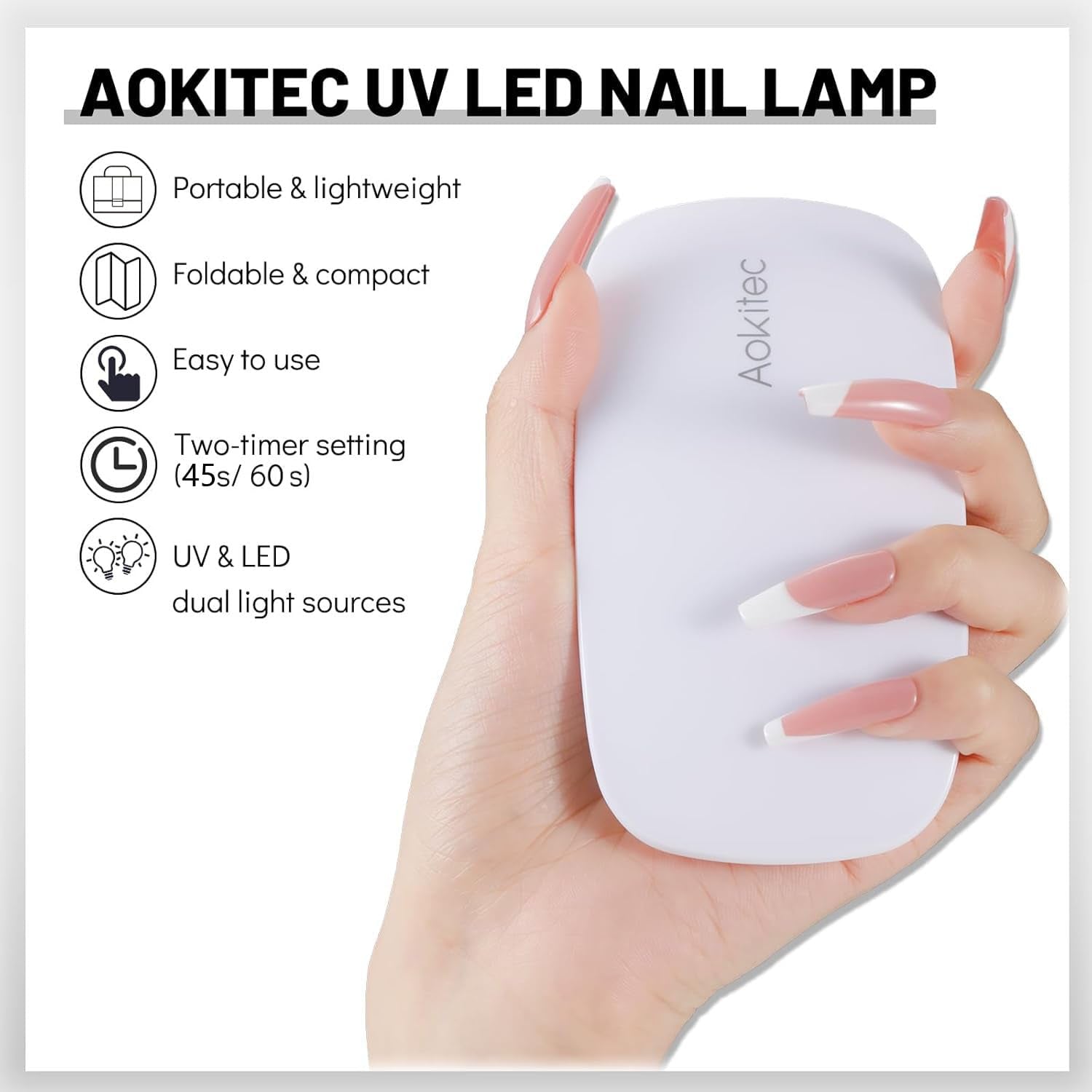 Aokitec Mini Lampada UV LED, Lampada per Unghie Gel UV, Asciugatore per Unghie Portatile per Tutti i Tipi di Smalto Gel, Strumento per polimerizzare a Forma di Mouse, Compatto, Leggero con Cavo USB (Bianco)