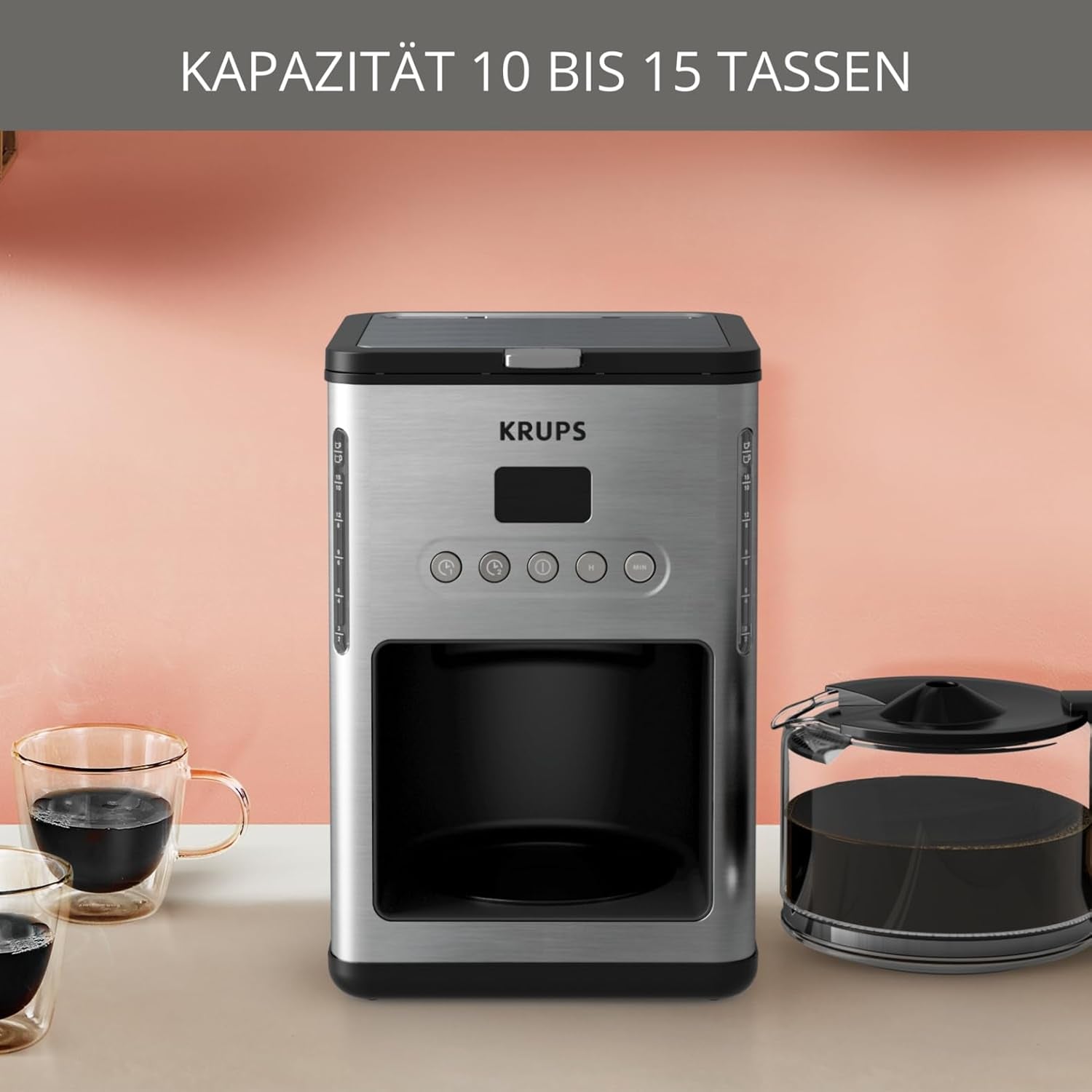 Macchina per caffè espresso con filtro Krups KM442D Premium | 10-15 tazze | 1000 watt | programmabile | funzione mantieni caldo | acciaio inossidabile | nero