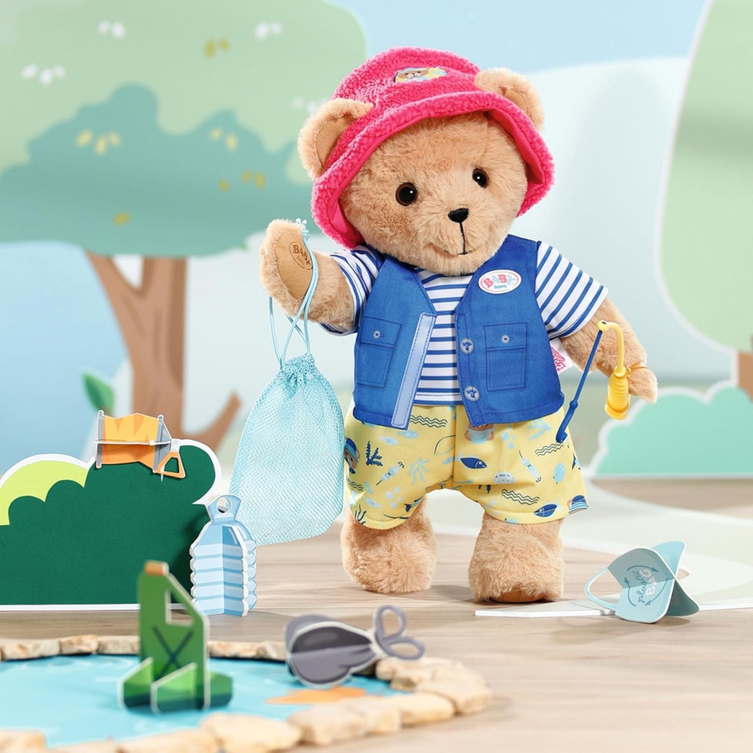 Costume da pescatore Teddy Baby Born con canna da pesca per bambole da 43 cm e orsacchiotto, 835982 Zapf Creation