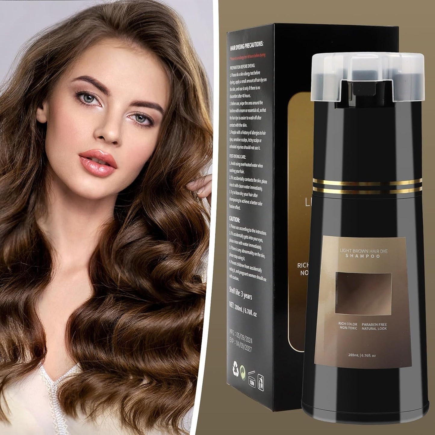 Shampoo Colore Capelli, Shampoo Colore Istantaneo 3 in 1, Shampoo Colore Capelli Istantanei, Shampoo Colore Capelli Neri, Shampoo Colore Capelli (Marrone Chiaro) Tinture per capelli Naty Shop