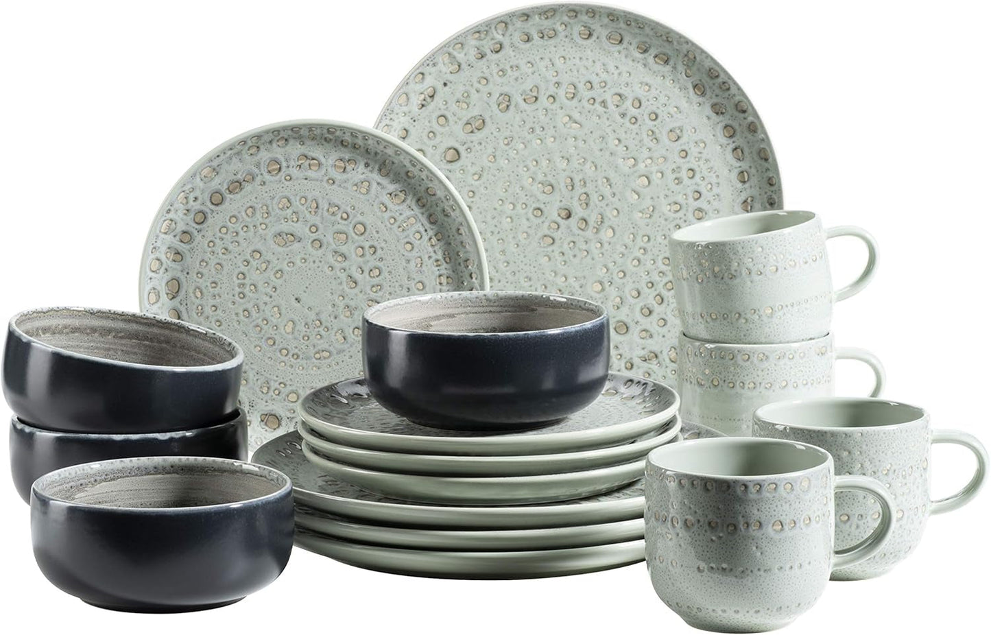 MÄSER 931744 Serie Spicy Market, set di stoviglie per 4 persone dipinto a mano in design vintage mediterraneo, set combinato in ceramica da 16 pezzi, verde, gres