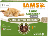 IAMS Delights Land Collection Cibo umido per gatti senza cereali - Confezione con varietà di carne Confezione multipla di cibo umido senza cereali per gatti da 1 anno in su 12 x 85 g