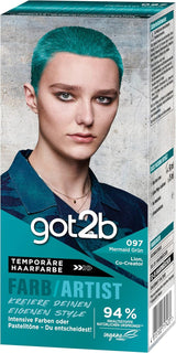 got2b Colour/Artist 097 Sirena Verde Livello 2 (3x 80 ml), tintura temporanea per capelli che fa brillare i capelli in colori intensi o tonalità pastello, tintura per capelli dura 12-15 lavaggi, formula vegan Tintura per capelli Naty Shop