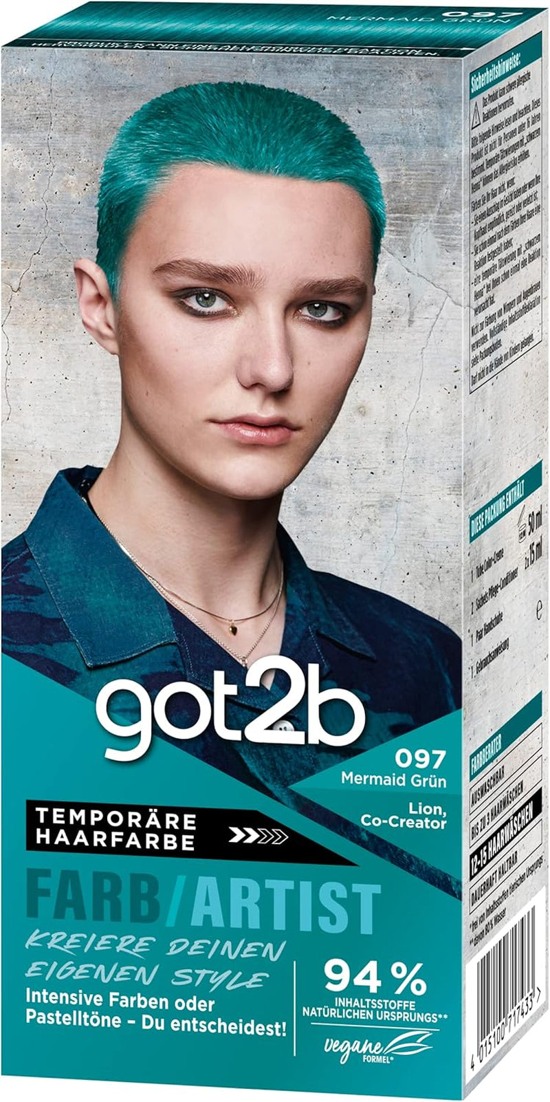 got2b Colour/Artist 097 Sirena Verde Livello 2 (3x 80 ml), tintura temporanea per capelli che fa brillare i capelli in colori intensi o tonalità pastello, tintura per capelli dura 12-15 lavaggi, formula vegan Tintura per capelli Naty Shop