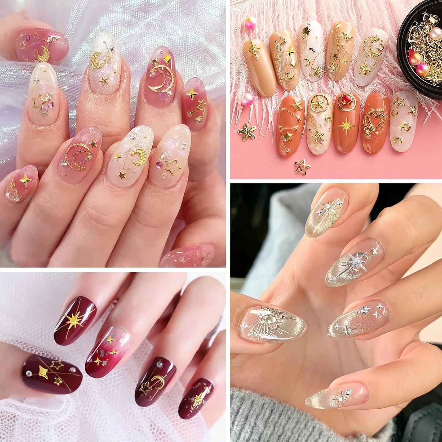 400 Pezzi Oro Argento Stern Nail Charms Nägel, 3D Metall Star Nagelkunst Dekorations, Star Nail Design Gemischt Größe Form Nägel Zubehör