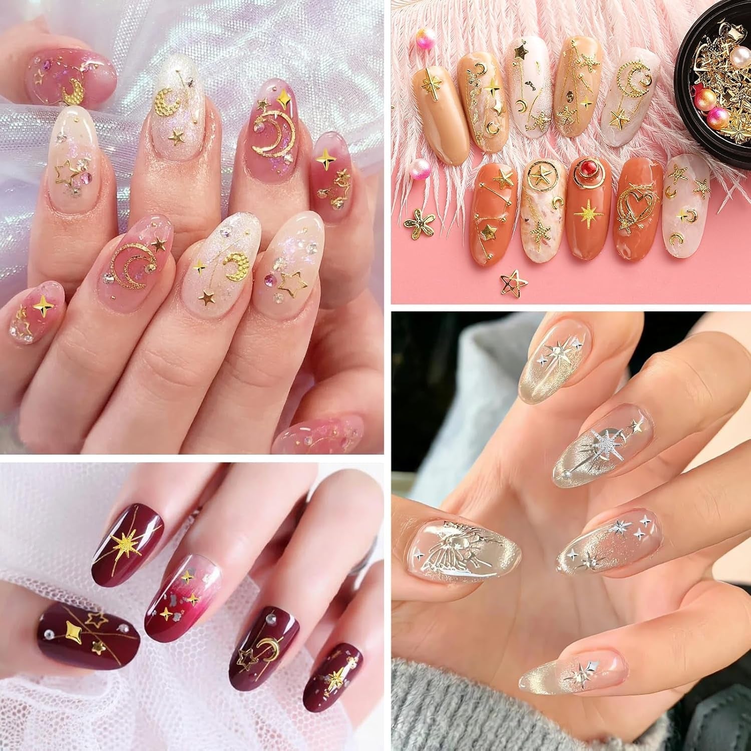400 Pezzi Oro Argento Stern Nail Charms Nägel, 3D Metall Star Nagelkunst Dekorations, Star Nail Design Gemischt Größe Form Nägel Zubehör