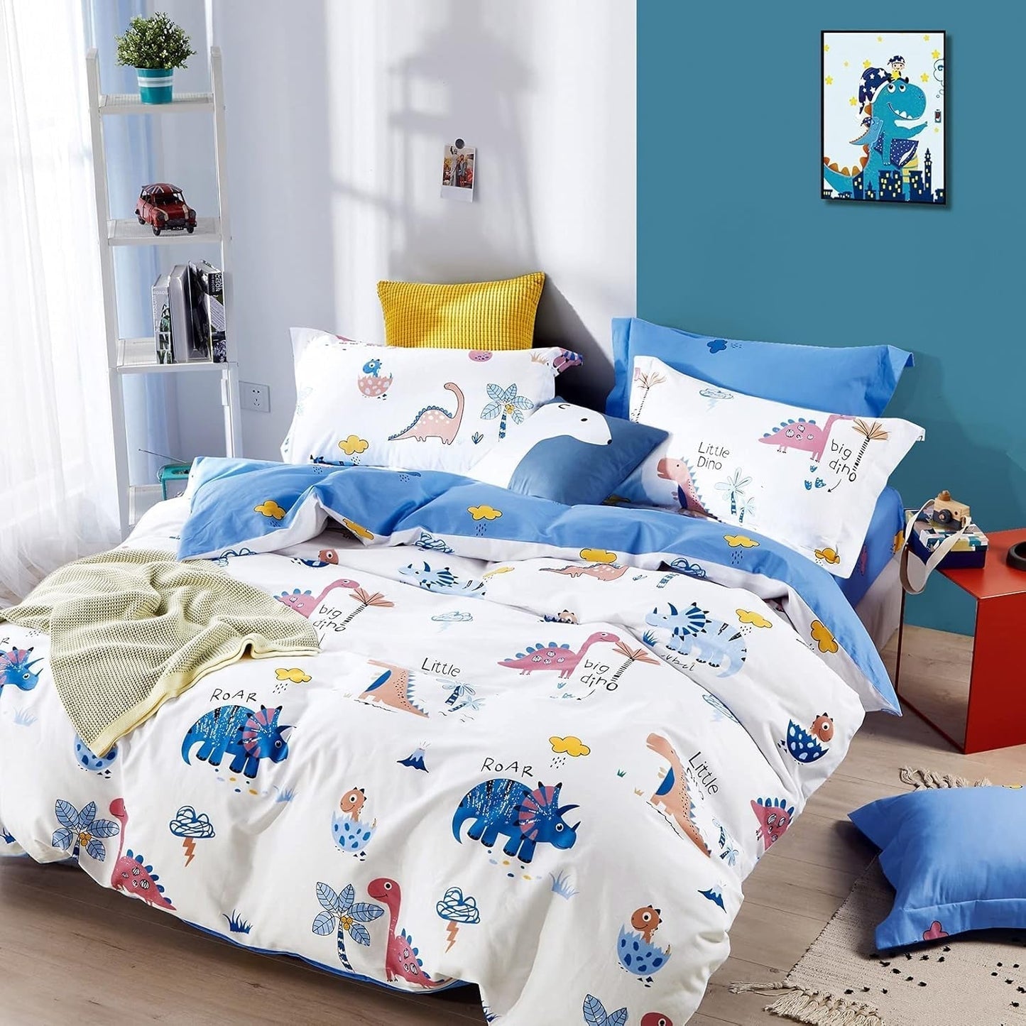 Biancheria da letto per bambini, unisex, dinosauri, cotone Biancheria da letto - bambini Naty Shop Modello A 135 X 200 cm + 80 X 80 cm