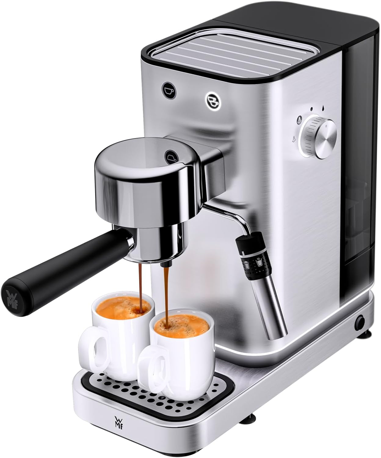 Macchina per caffè espresso WMF Lumero, portafiltro, 1400 watt, portafiltro, 3 inserti, per 1-2 tazzine di caffè espresso, incluse capsule, 15 bar, portabicchieri, montalatte, acciaio inossidabile opaco