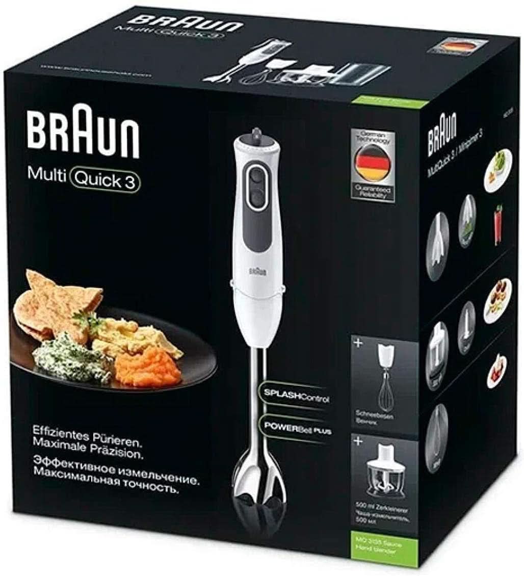 Braun Multiquick 3 MQ 3135 Sauce Stabmixer – Pürierstab Mit 11 Geschwindigkeiten plus Turbo-Stufe & Edelstahl-Mixfuß, 750 Watt, Inkl. 600 ml Mix-/Messbecher, Schneebesen & Zerkleinerer, Bianco/Grau Cucina Naty Shop