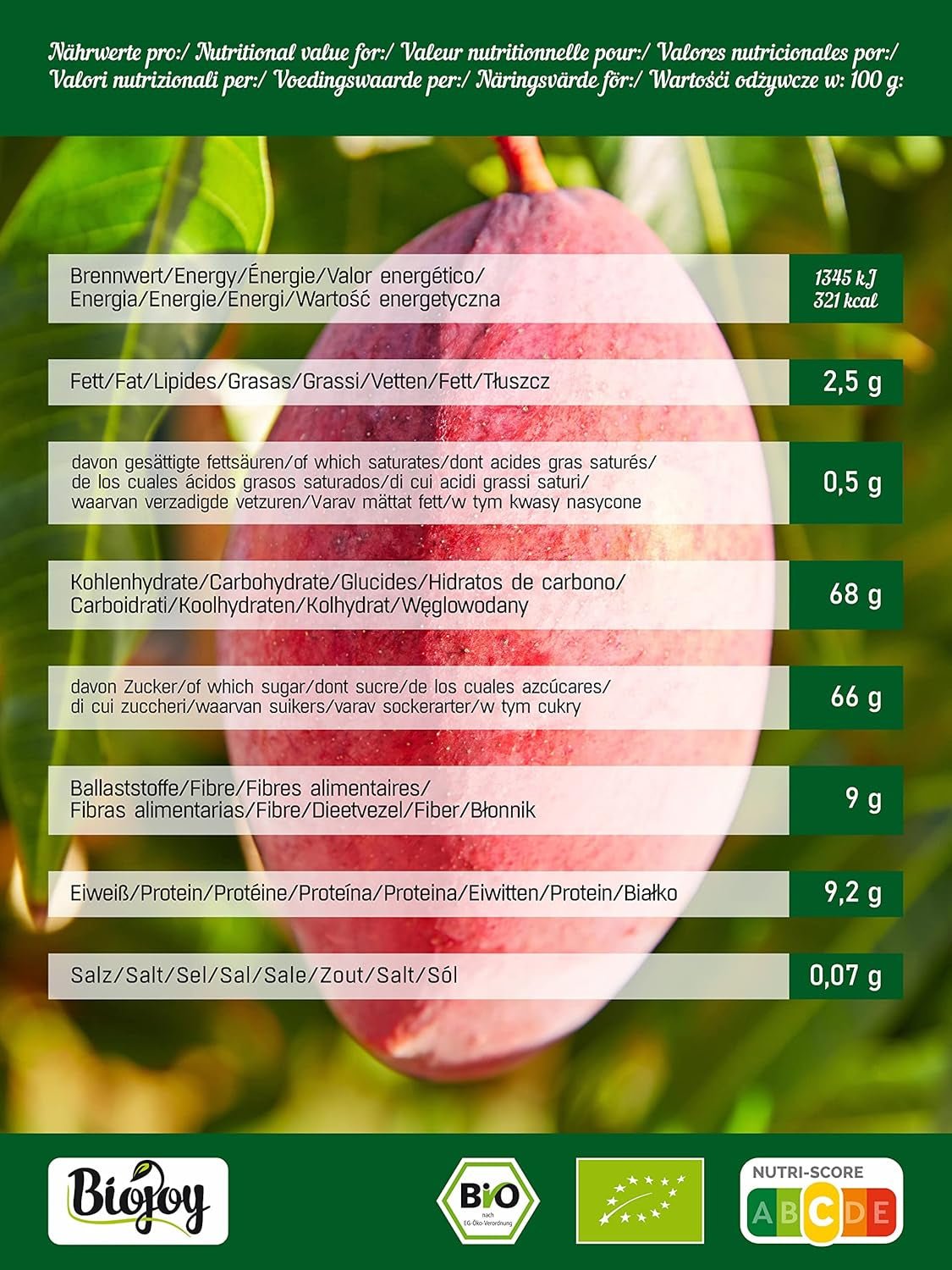 Mango essiccato Biojoy BIO (1 kg), prodotti disidratati Naty Shop non solforati
