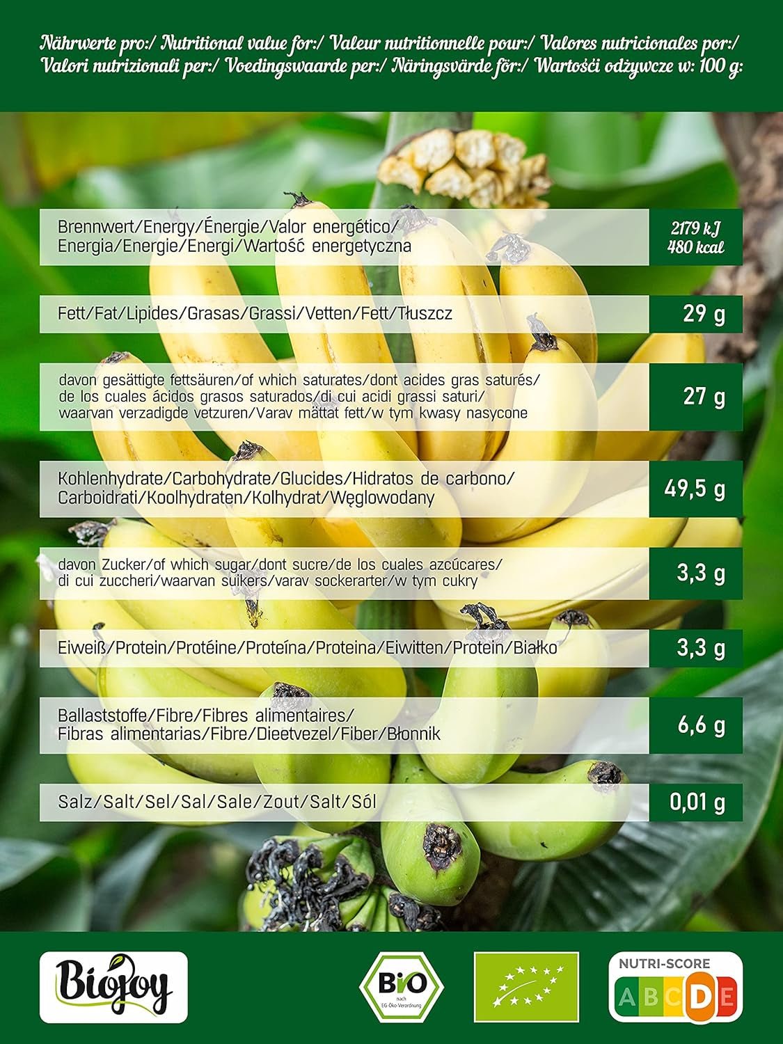 Biojoy chips di banana biologica (500 g), prodotti disidratati Naty Shop essiccati e non solforati