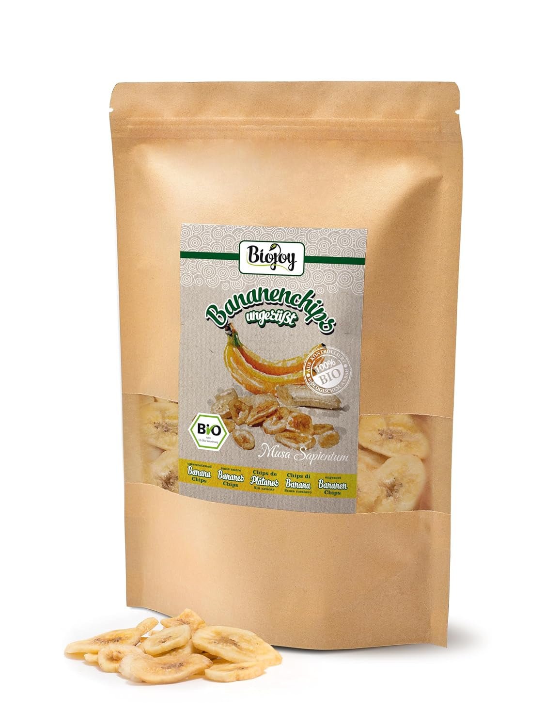 Biojoy chips di banana biologica (500 g), prodotti disidratati Naty Shop essiccati e non solforati