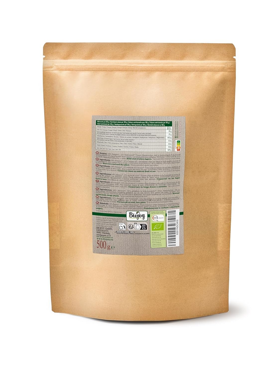 Biojoy chips di banana biologica (500 g), prodotti disidratati Naty Shop essiccati e non solforati