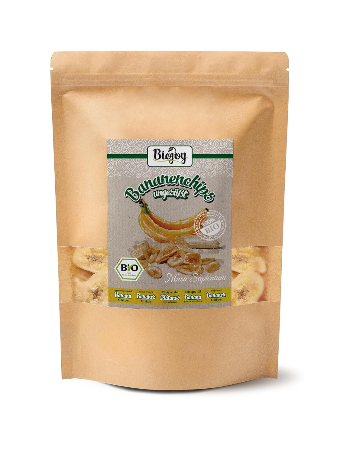 Biojoy chips di banana biologica (500 g), essiccate e non solforate Prodotti disidratati Naty Shop 500 G