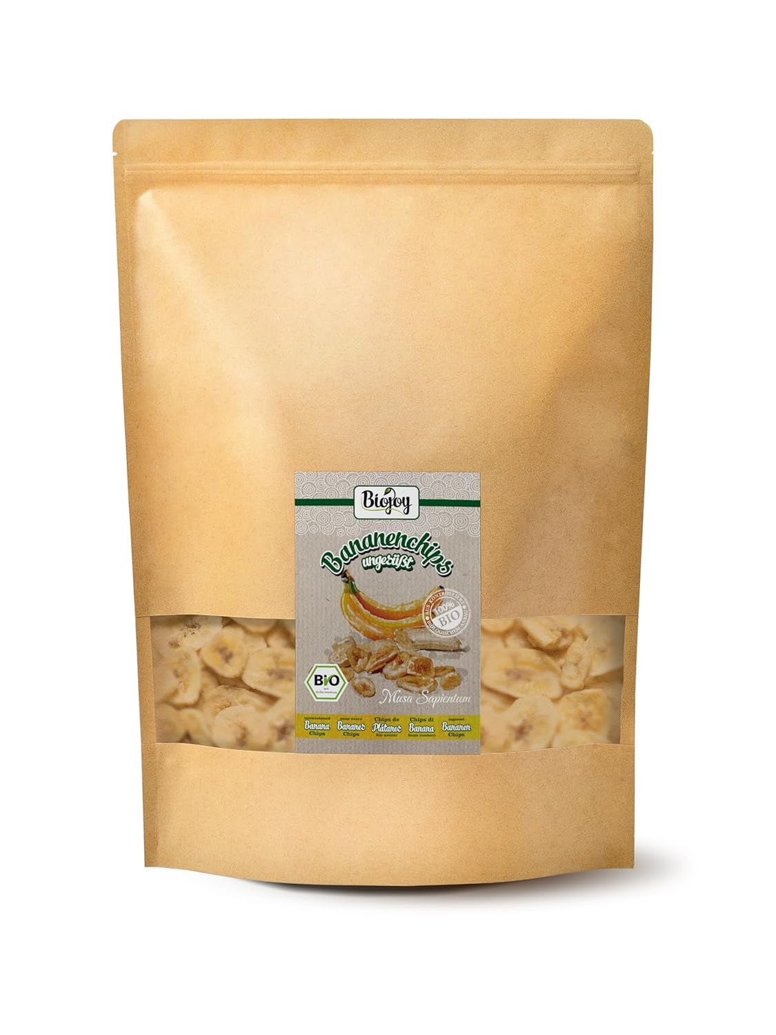 Biojoy chips di banana biologica (500 g), secca e non solforata Naty Shop prodotti disidratati 1 kg (1 confezione)