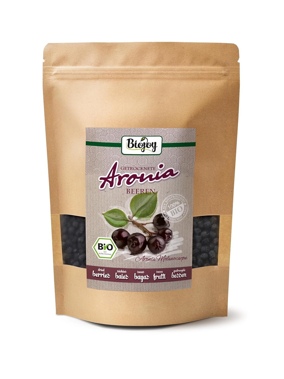 Biojoy frutti di aronia biologica (1 kg), essiccati e interi (Aronia melanocarpa) Prodotti disidratati Naty Shop 500 G