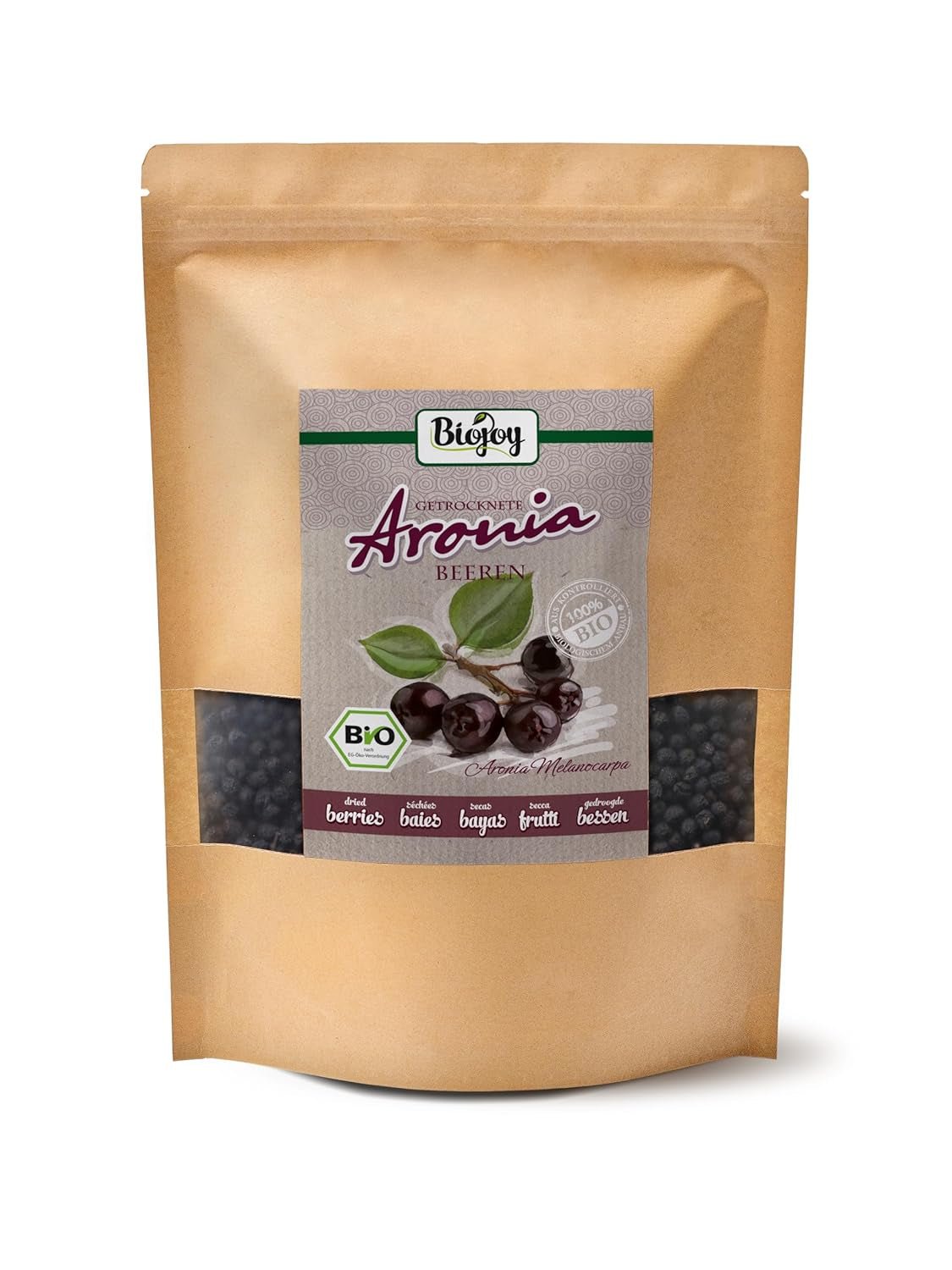 Biojoy frutti di aronia biologica (1 kg), essiccati e interi (Aronia melanocarpa) Prodotti disidratati Naty Shop 1 kg (1 confezione)