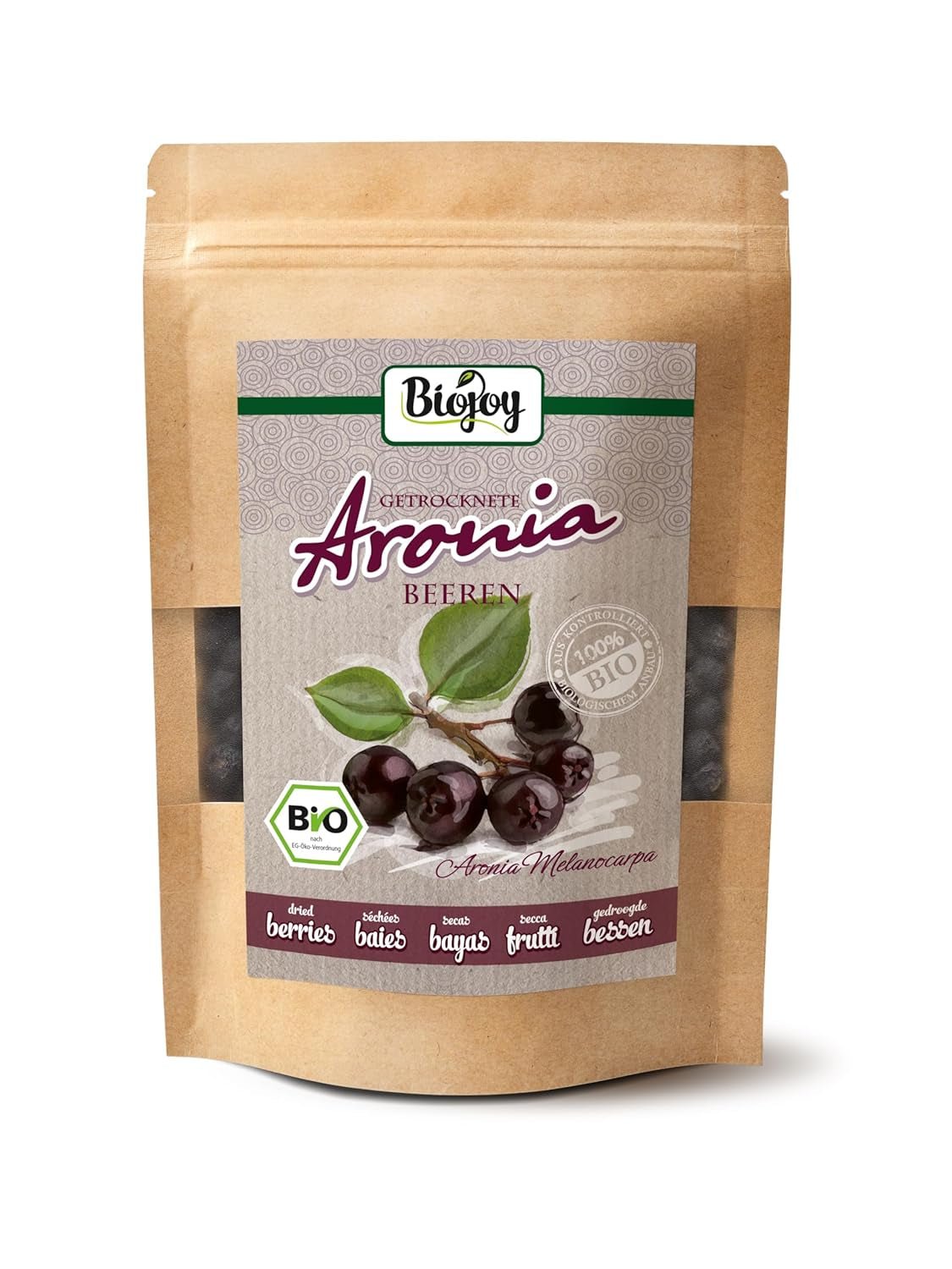 Biojoy frutti di aronia biologica (1 kg), essiccati e interi (Aronia melanocarpa) Prodotti disidratati Naty Shop 250 G