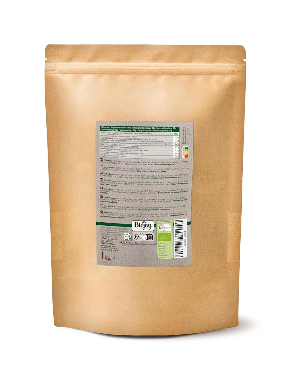 Frutti di Aronia Biologici Biojoy (1 kg), secchi e interi (Aronia melanocarpa) Prodotti disidratati Naty Shop